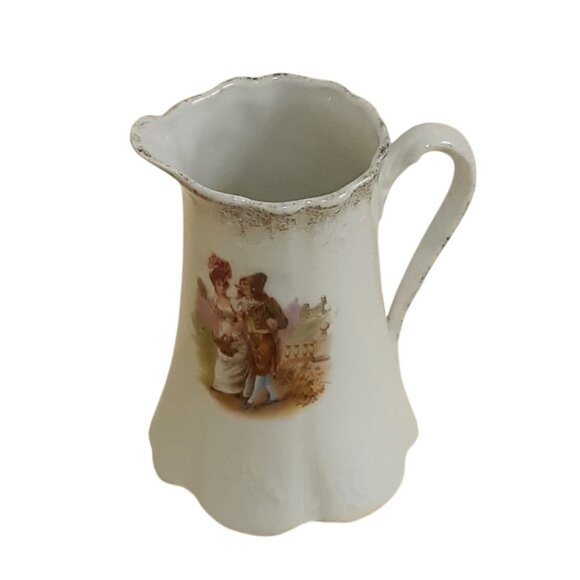 Vintage Porcelain Small Pitcher with Romantic Victorian Scene Granny Cottage - Picture 3 of 9